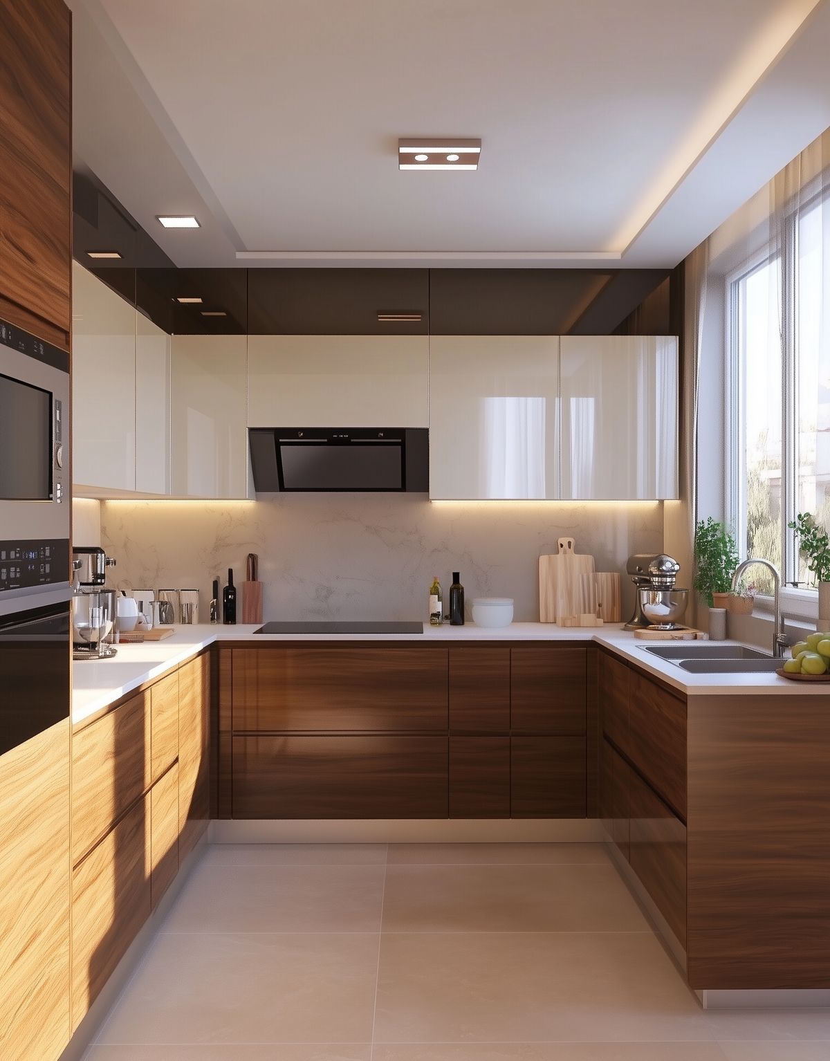 کابینت سفید و چوب