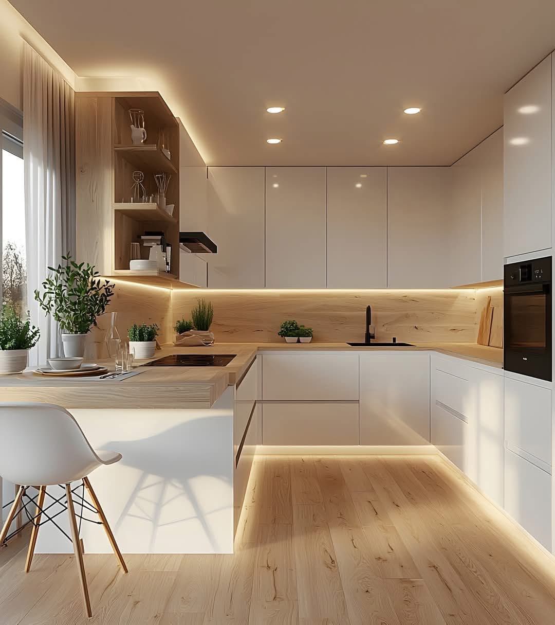 کابینت سفید و چوب