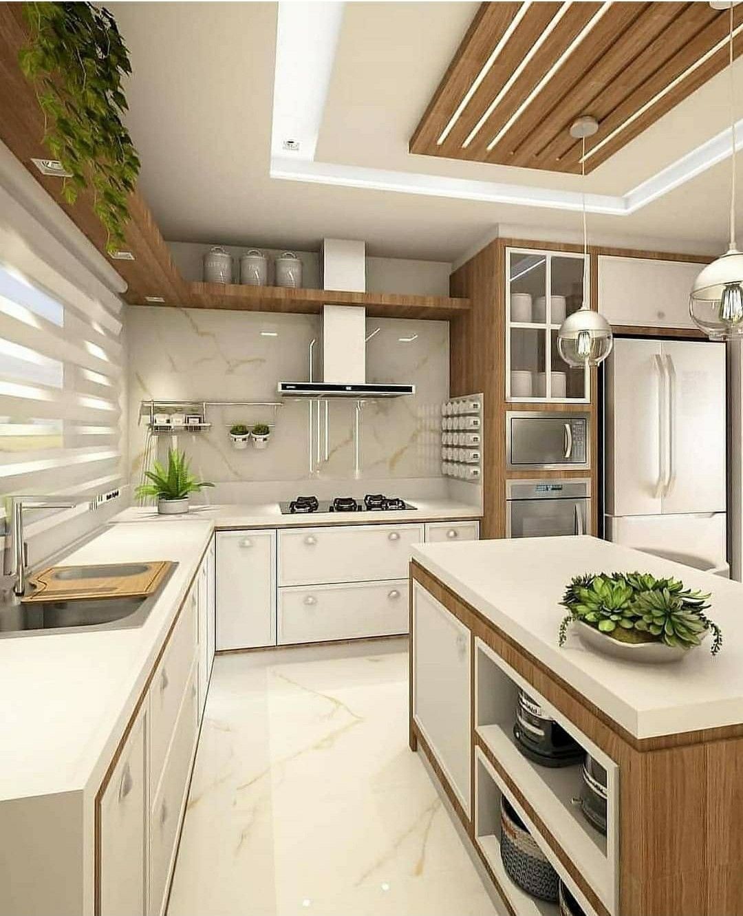 کابینت سفید و چوب
