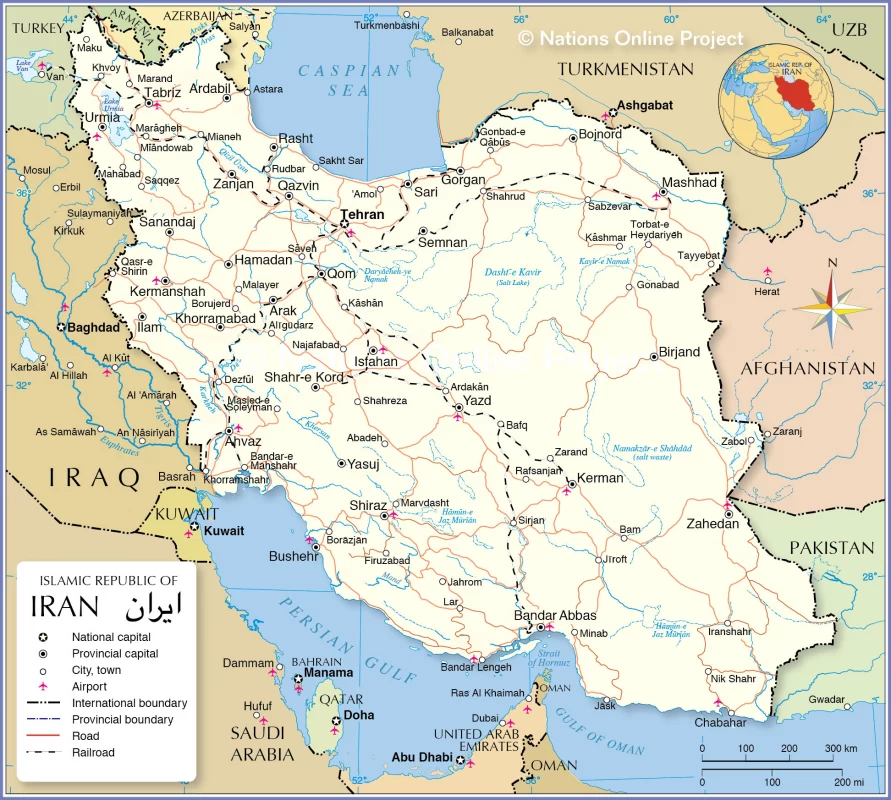 نقشه ایران - نام استانهای ایران 
