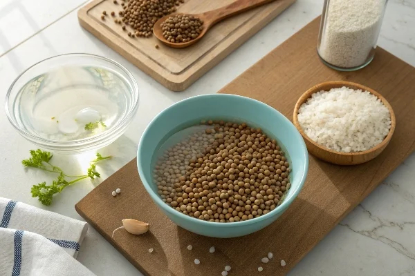 a-kitchen-countertop-with-a-bowl-of-clean-raw-brow