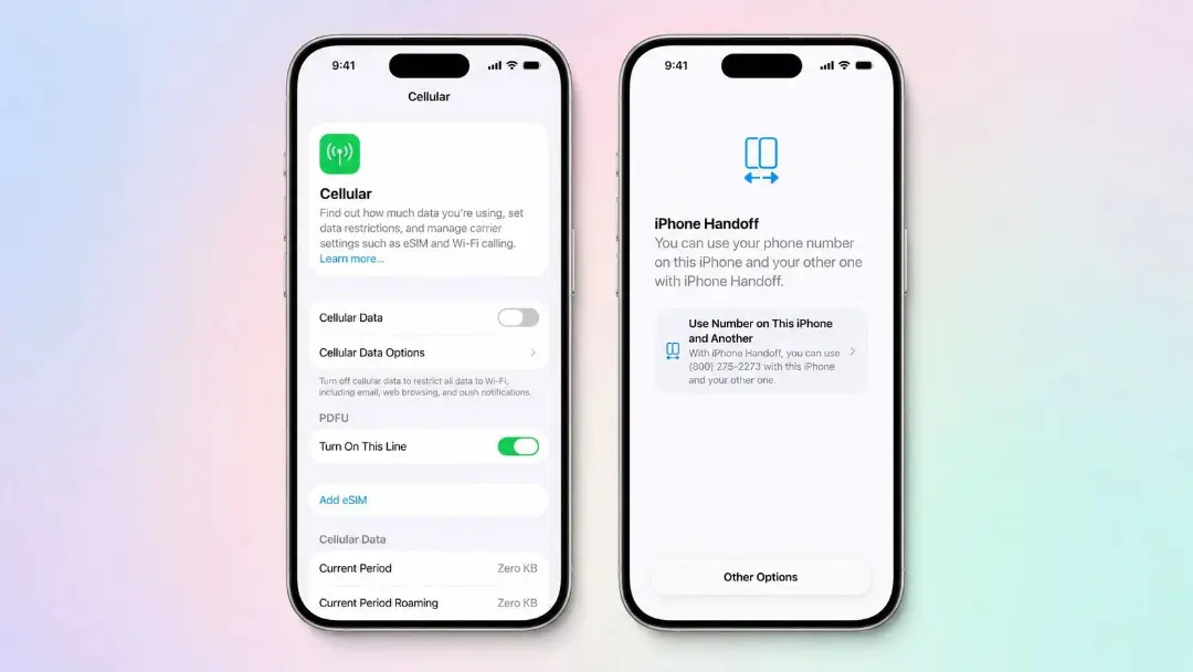 نمای تنظیمات قابلیت iPhone Handoff در دو گوشی آیفون
