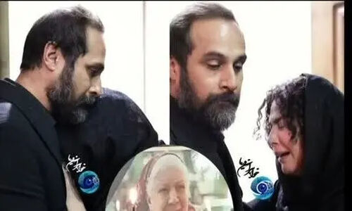 گریه‌های دلخراش شهره سلطانی در آغوش همسرش در مراسم یادبود مادرش
